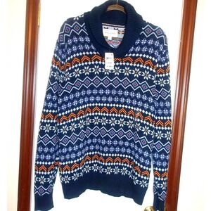 Sun + Stone Fair Isle Nordic Sweater‎ Winter Holiday Snowflake Pattern Large